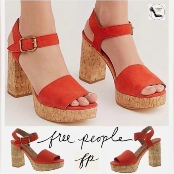Free People Womens Cork Platform Sandals Shoes Red - Picture 1 of 13